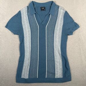 Abercrombie & Fitch Sweater Mens Medium Blue Striped Featherweight Polo Silk